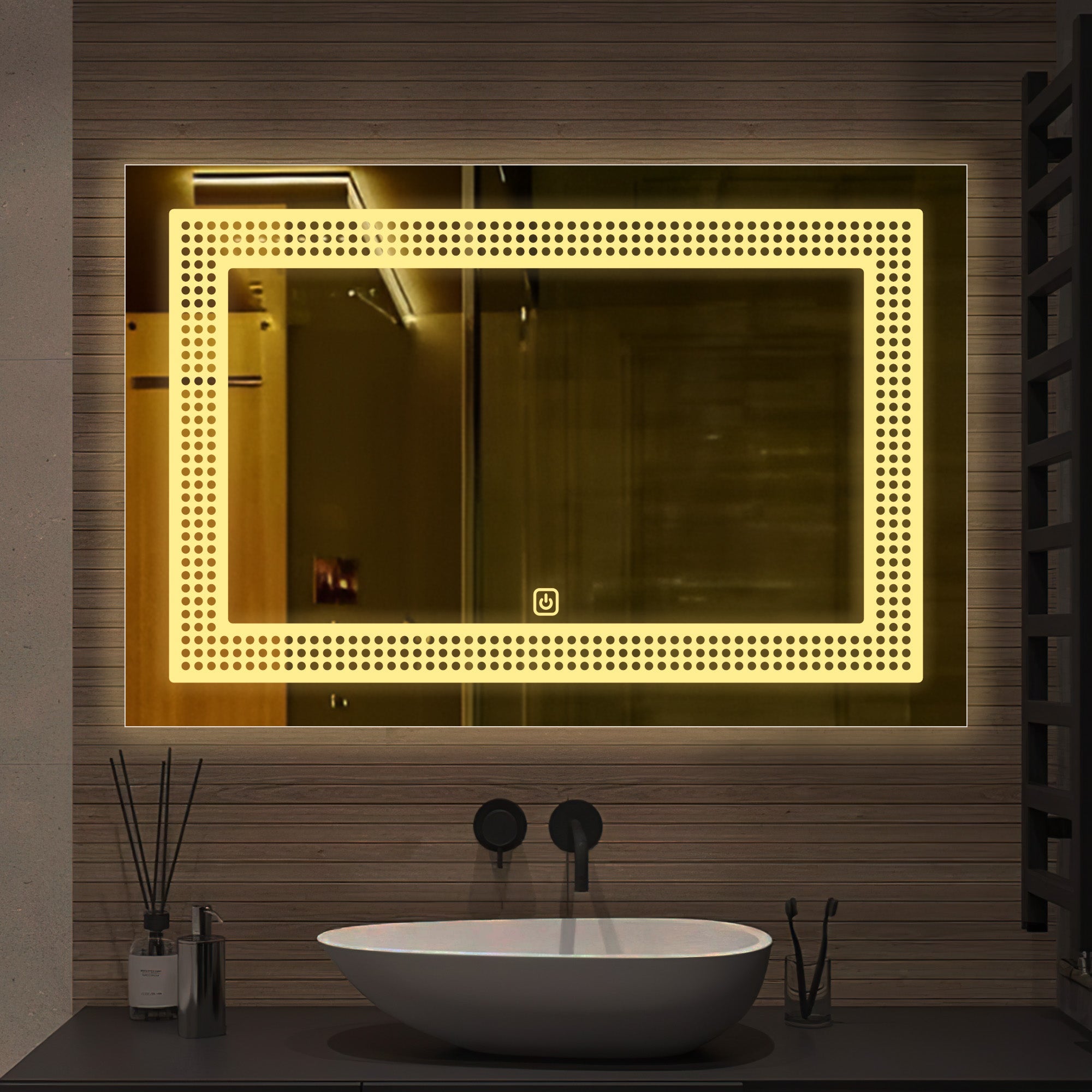 Rectangular Shaped Decorative Pattern LED Bathroom Wall Mirror - Decor Smart