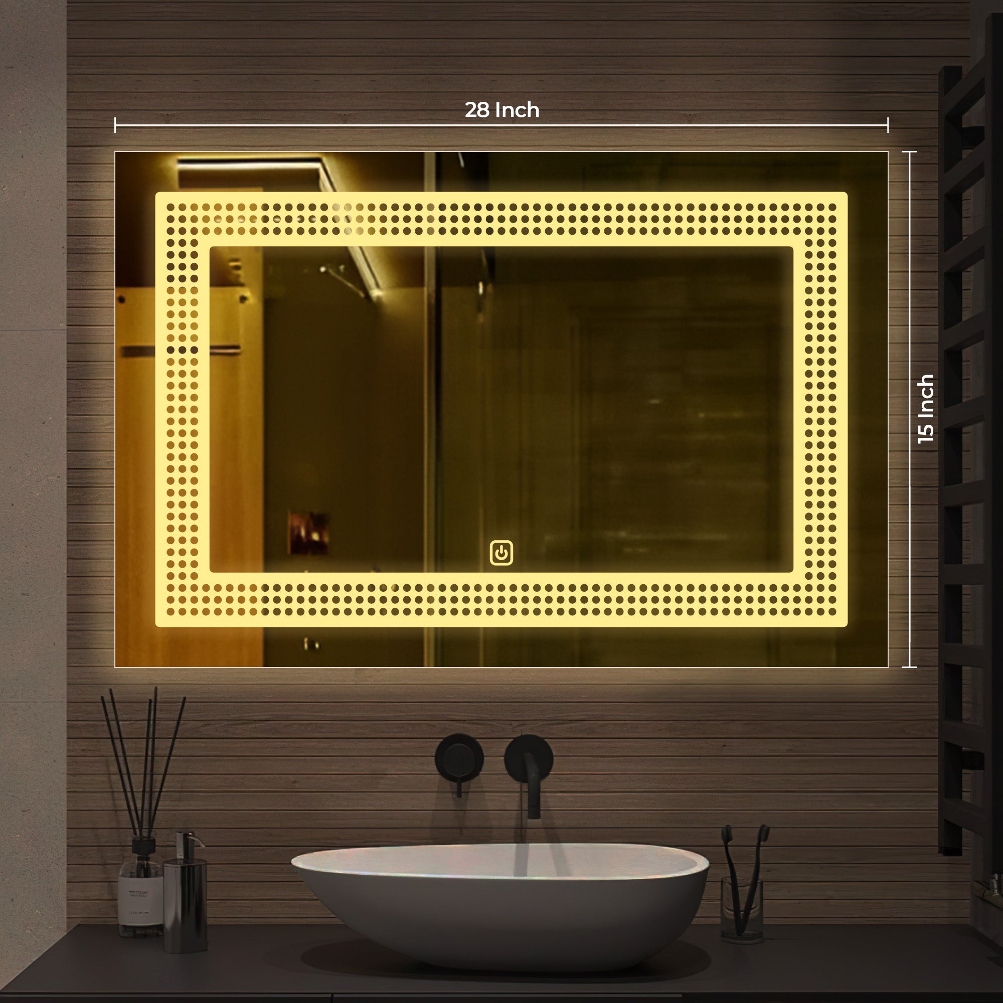 Rectangular Shaped Decorative Pattern LED Bathroom Wall Mirror - Decor Smart