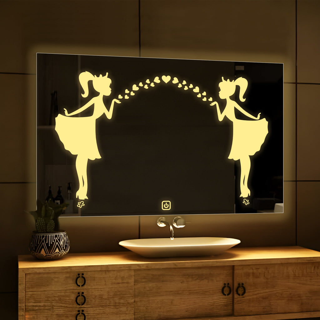 Girl Shape Design Rectangular Shaped Fairy Girl Design LED Bathroom Wall Mirror – Decor Smart