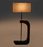 Rectangular Shaped Grey Fabric Shade Table Lamp with Brown & Black Base