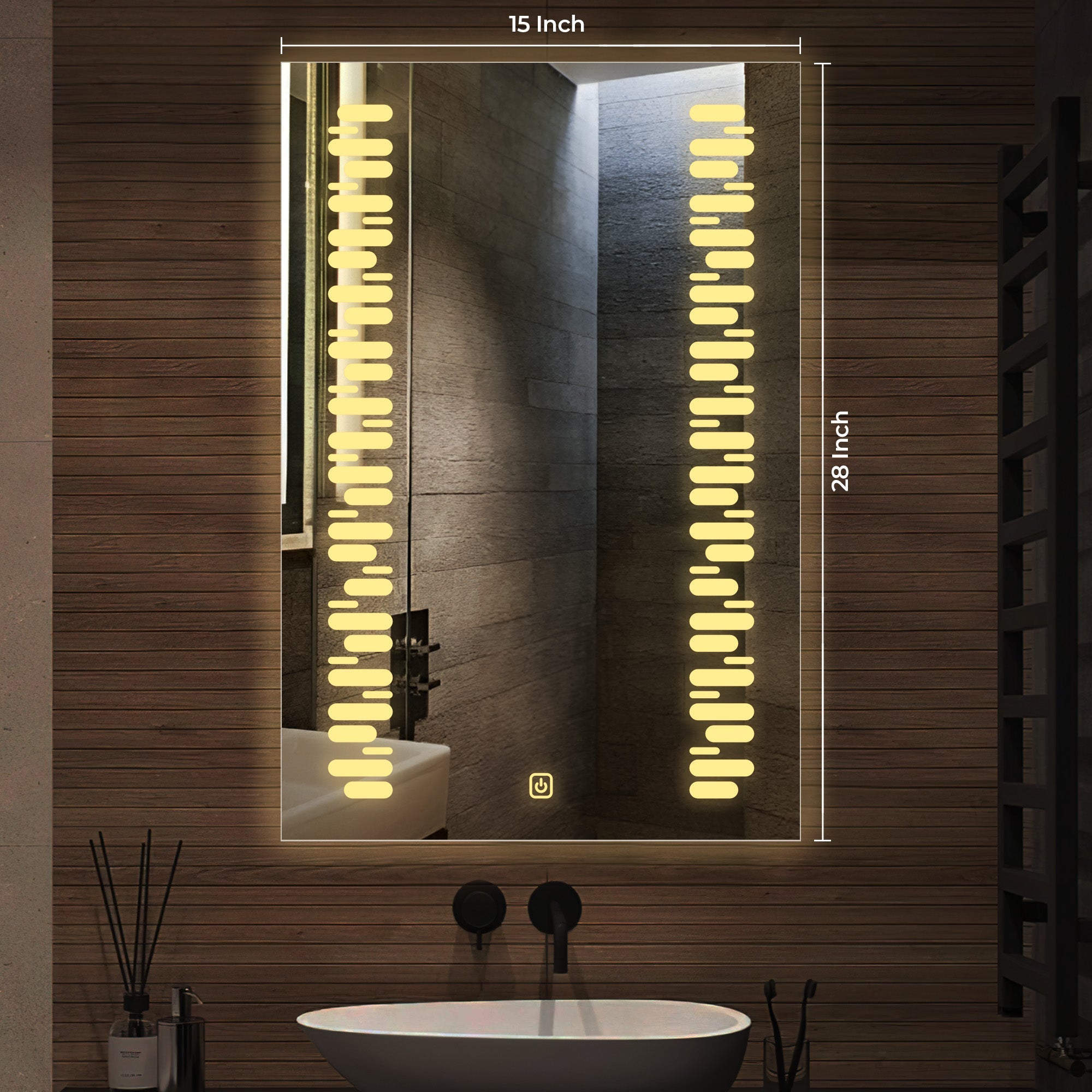 Rectangular Shaped Minimalistic Textured Art LED Bathroom Wall Mirror - Decor Smart