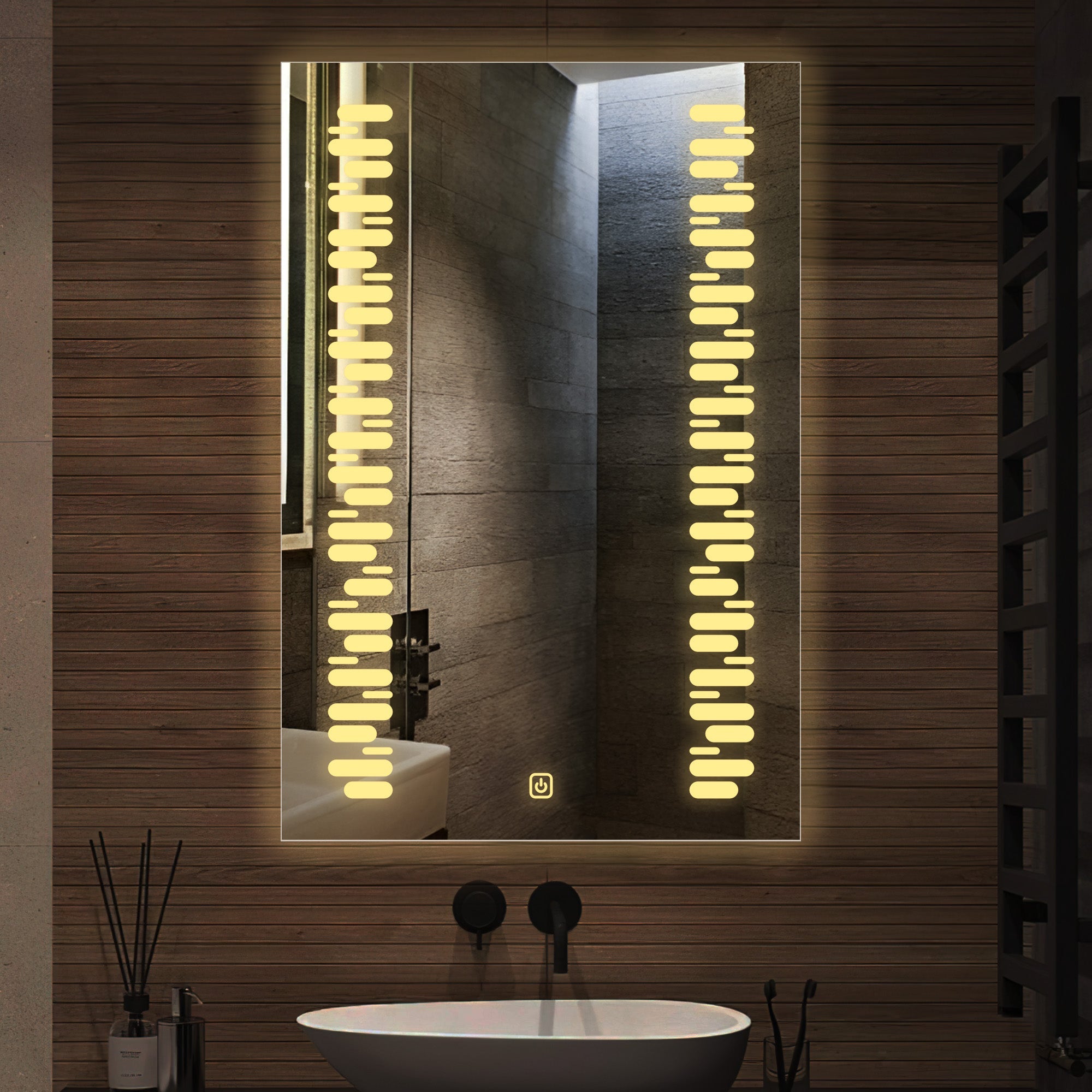 Rectangular Shaped Minimalistic Textured Art LED Bathroom Wall Mirror - Decor Smart