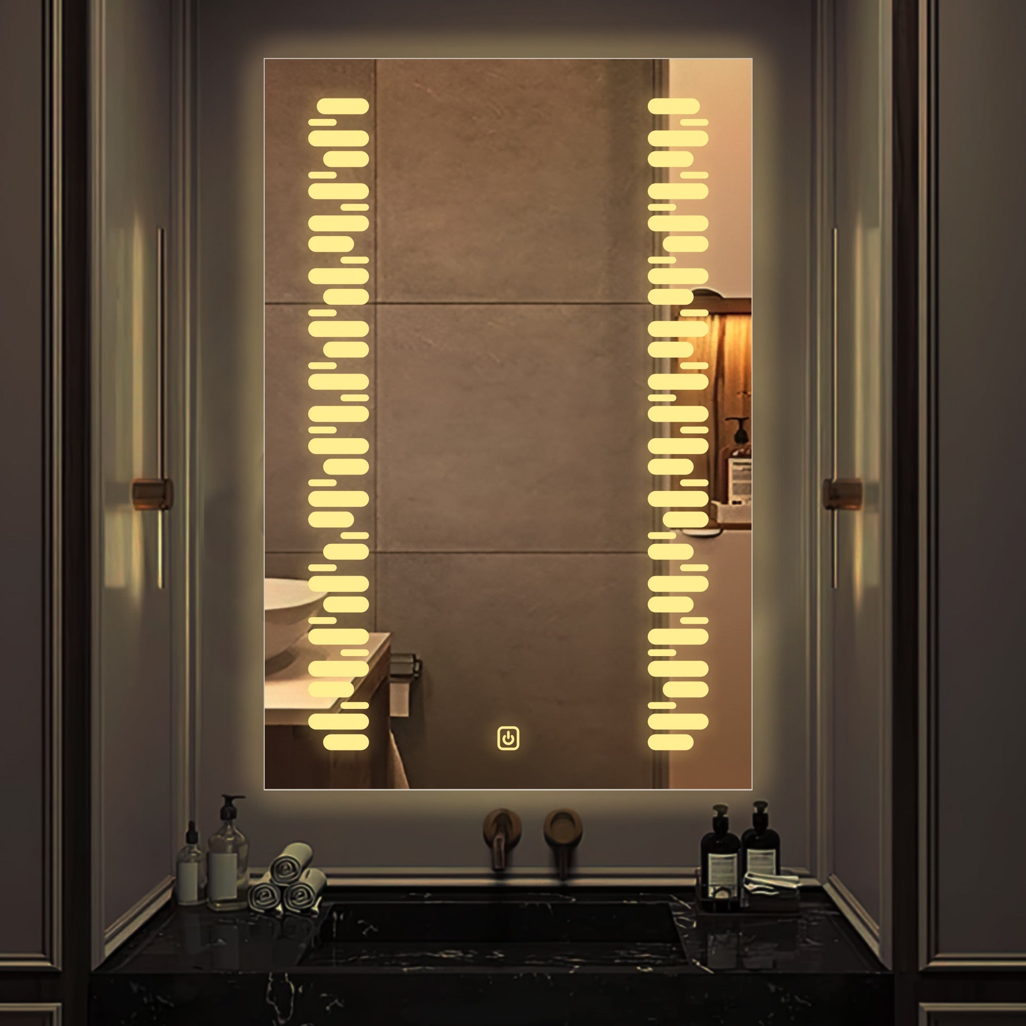 Rectangular Shaped Minimalistic Textured Art LED Bathroom Wall Mirror - Decor Smart