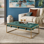 Rectangular Shaped Velvet Ottoman with Golden Metal Finish