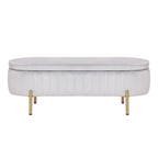 Rectangular Shaped White Velvet Storage Ottoman with Golden Metal Finish