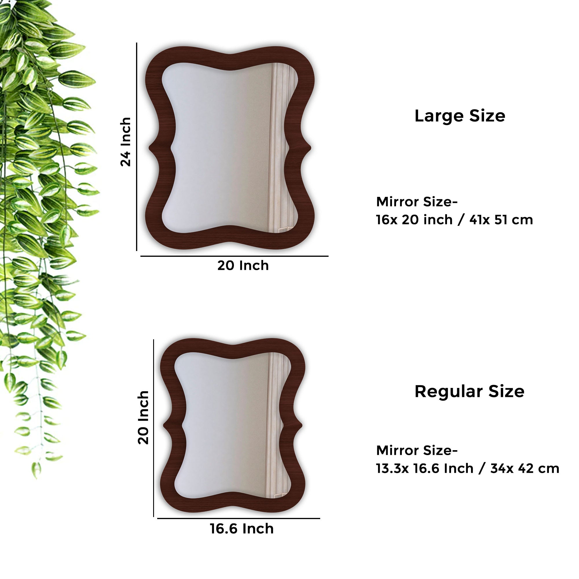 Rectangular Wavy Shaped Wooden Wall Mirror - Decor Smart
