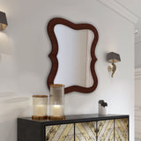 Rectangular Wavy Shaped Wooden Wall Mirror - Decor Smart