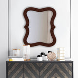Rectangular Wavy Shaped Wooden Wall Mirror - Decor Smart