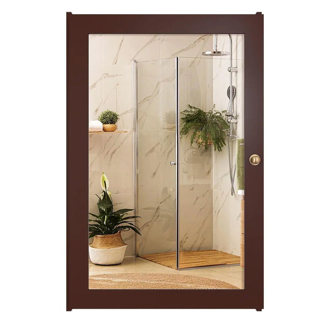 Rectangular Wooden Bathroom Cabinet Mirror with 3 Spacious Shelves with Solid Brown Finish - Decor Smart