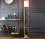 Red Color Cotton Shade 3 Tier Shelf Storage Solid Wooden Floor Lamp