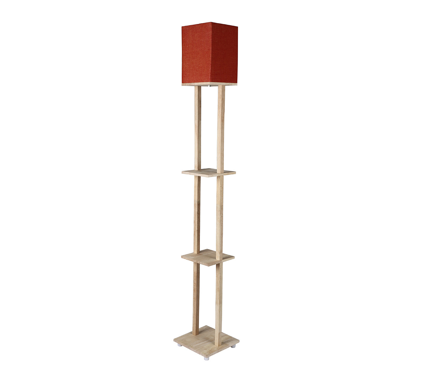 Red Color Cotton Shade 3 Tier Shelf Storage Solid Wooden Floor Lamp
