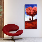 Red Love Heart Tree with Couple Premium Canvas Wall Painting - Decor Smart
