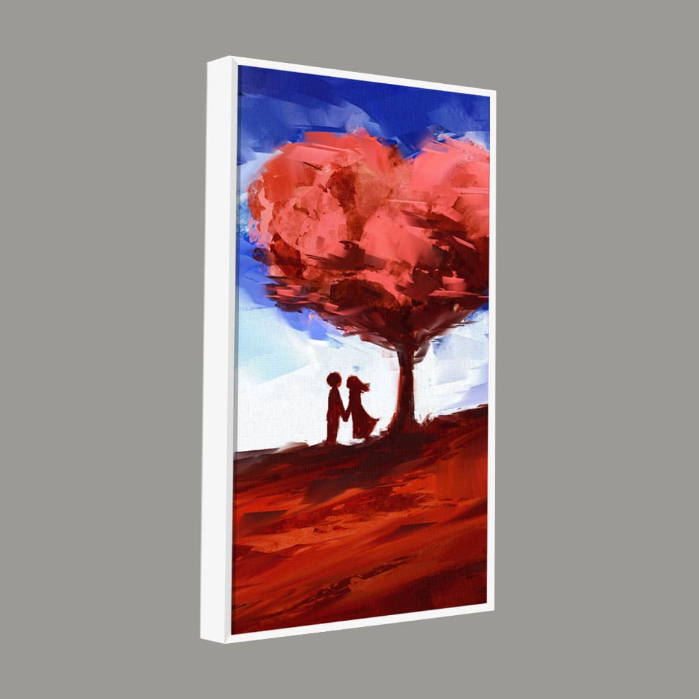 Red Love Heart Tree with Couple Premium Canvas Wall Painting - Decor Smart
