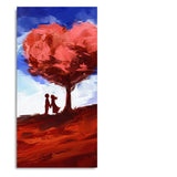 Red Love Heart Tree with Couple Premium Canvas Wall Painting - Decor Smart