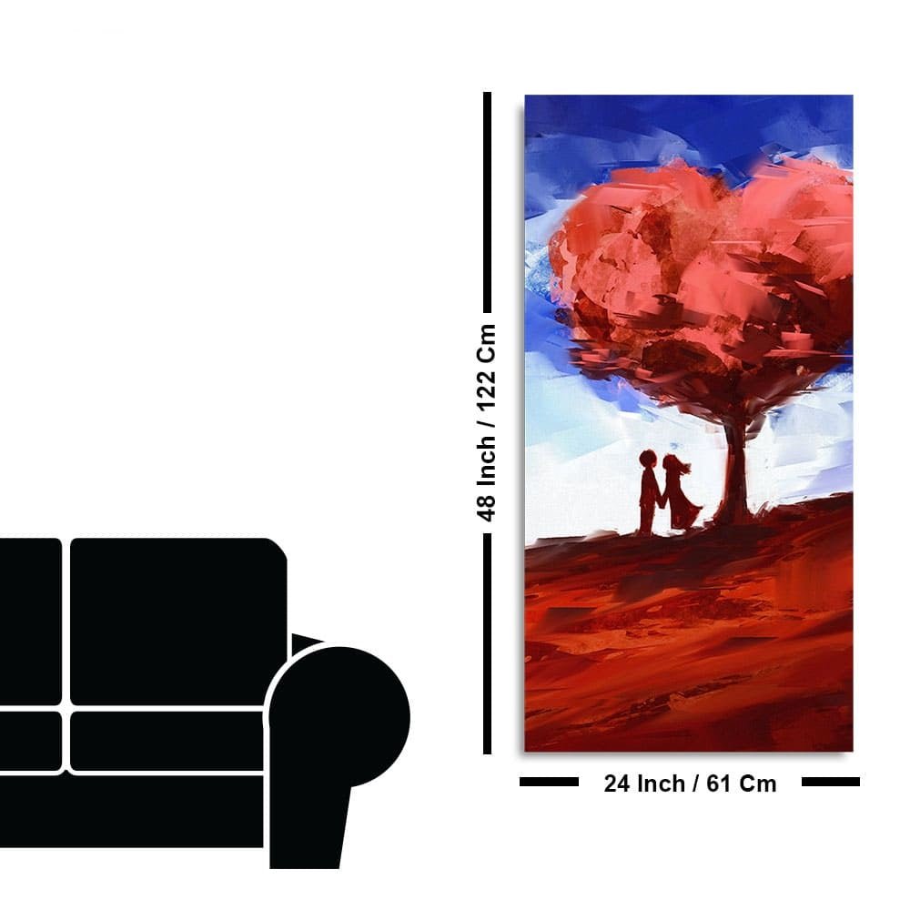 Red Love Heart Tree with Couple Premium Canvas Wall Painting - Decor Smart