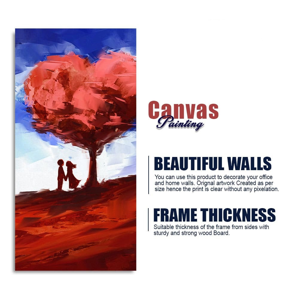 Red Love Heart Tree with Couple Premium Canvas Wall Painting