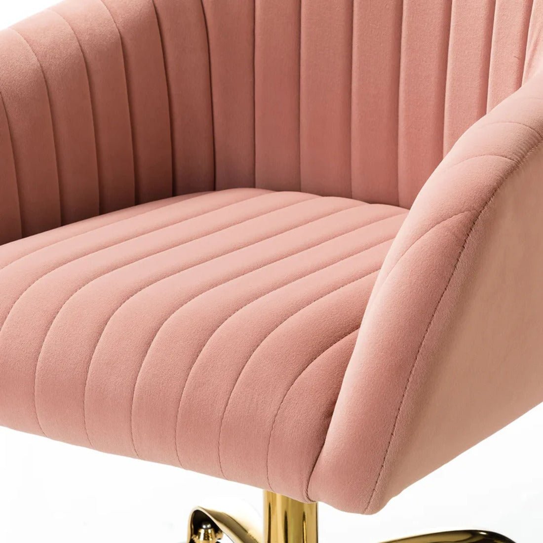 Refined Baby Pink Tufted Velvet Comfy Armchair with Golden Legs - Decor Smart