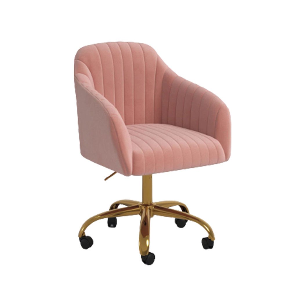 Refined Baby Pink Tufted Velvet Comfy Armchair with Golden Legs - Decor Smart