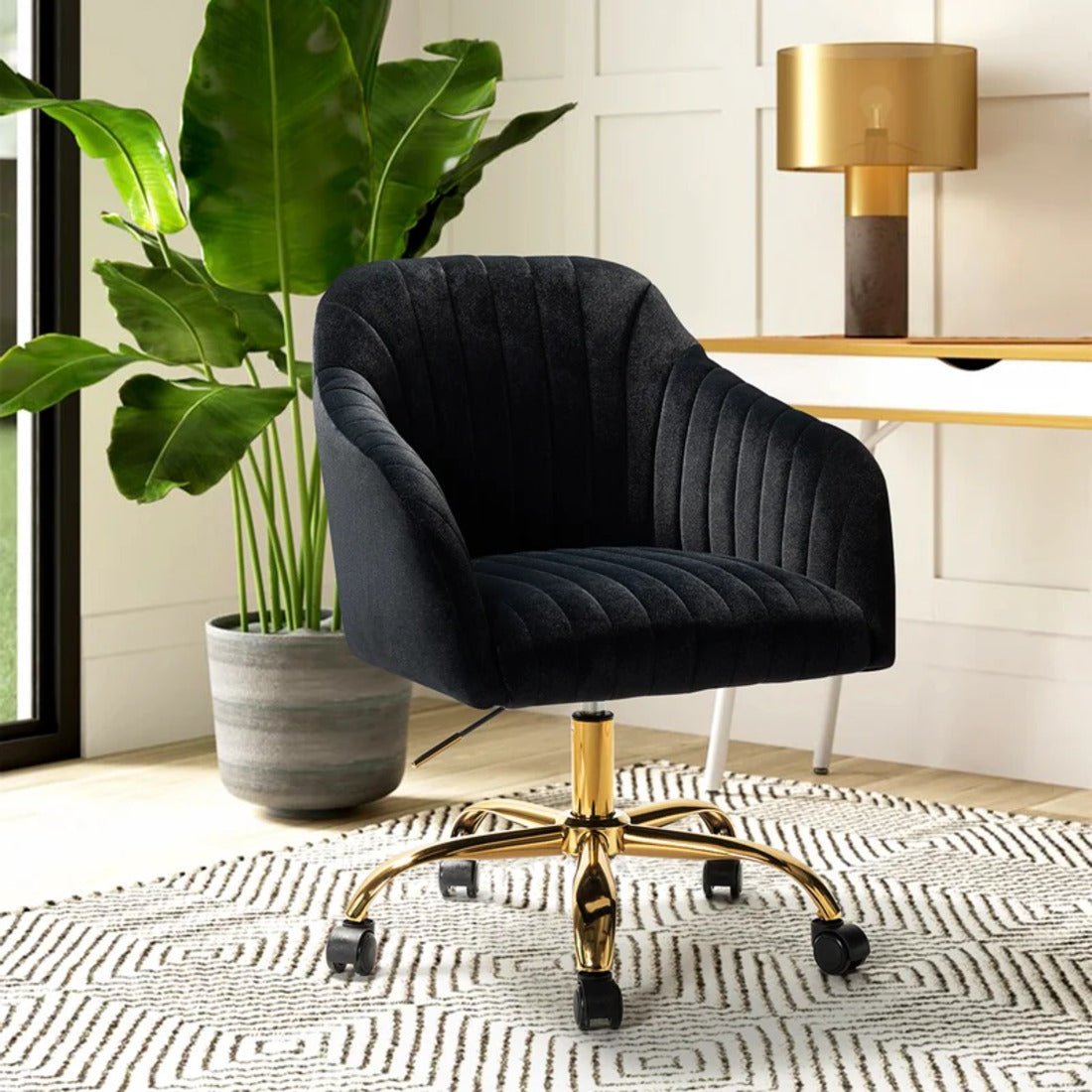 Refined Black Tufted Velvet Premium Armchair with Golden Legs - Decor Smart