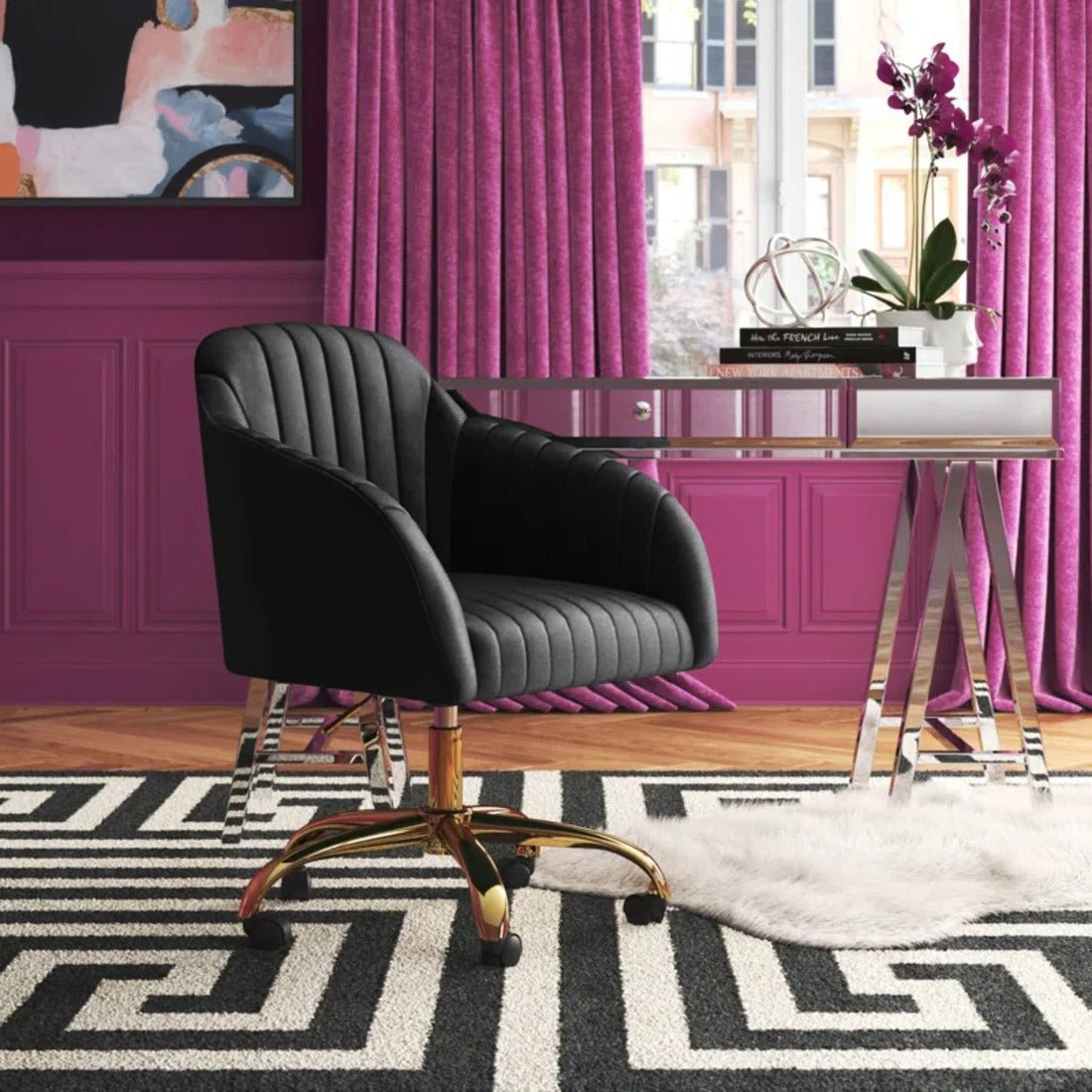 Refined Black Tufted Velvet Premium Armchair with Golden Legs - Decor Smart