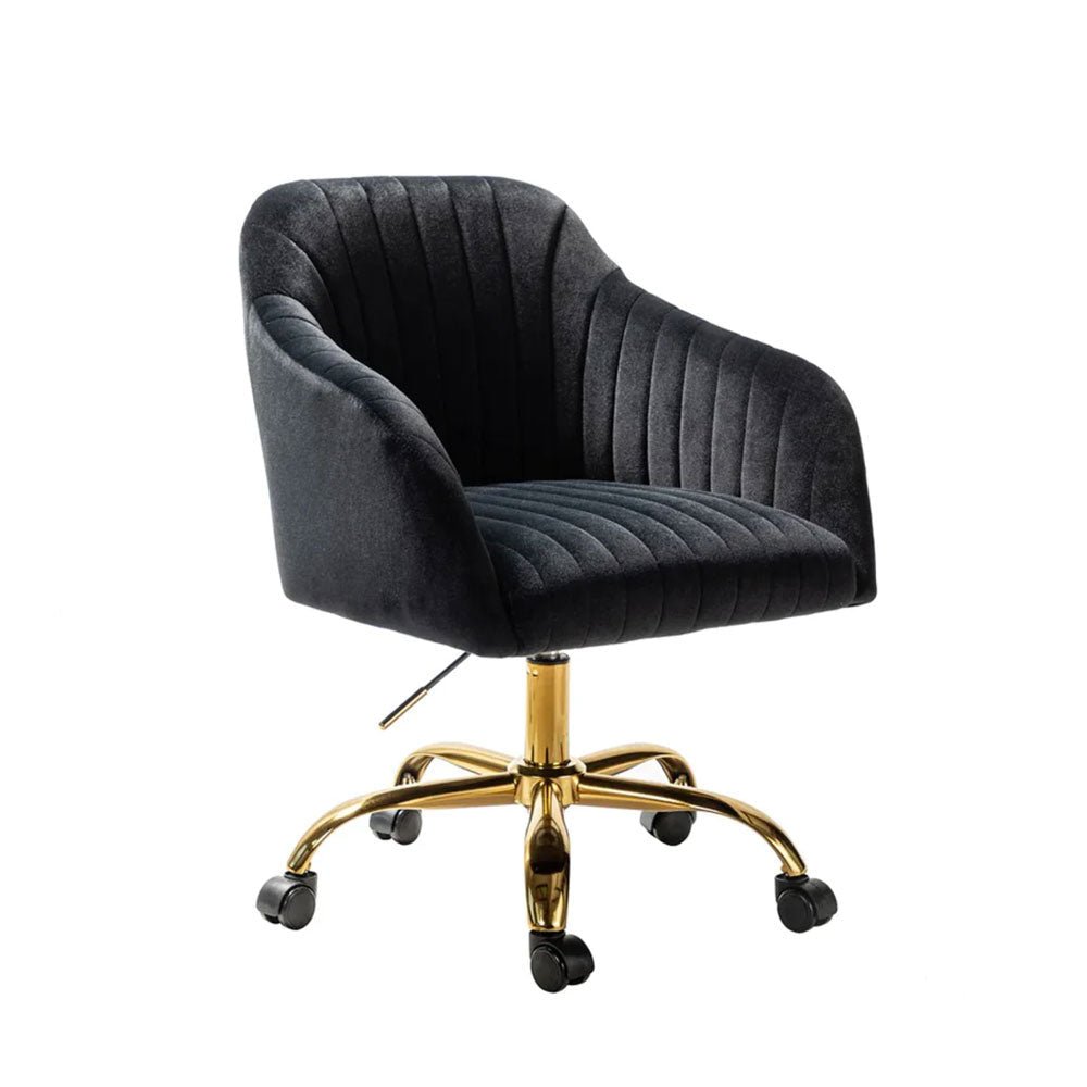 Refined Black Tufted Velvet Premium Armchair with Golden Legs - Decor Smart