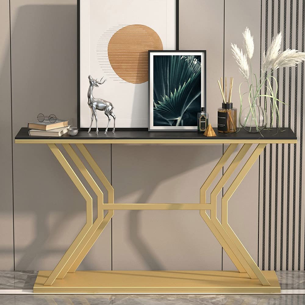 Refined Luxury Black Marble Hallway Console Table - Decor Smart