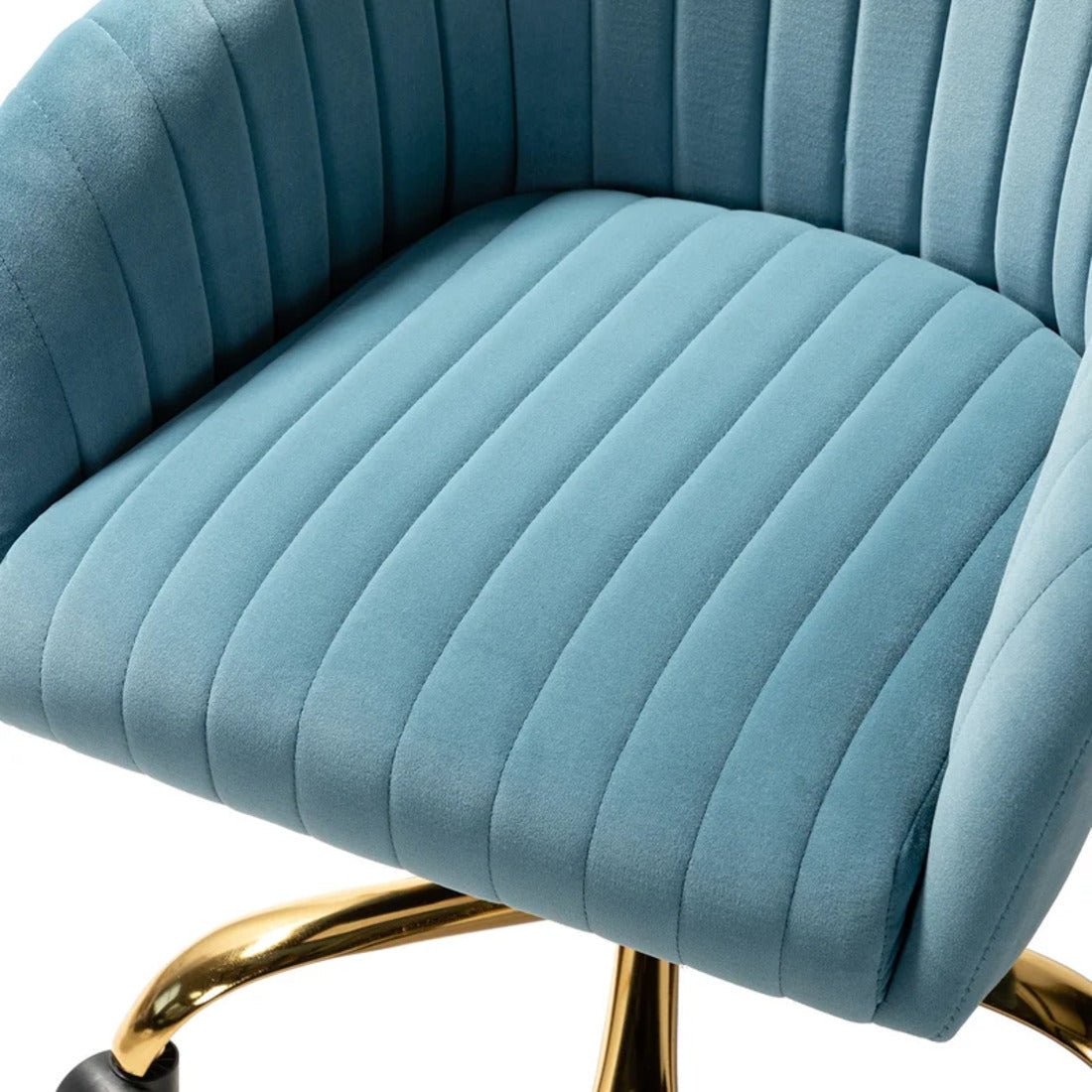 Refined Sky Blue Tufted Velvet Comfy Armchair with Golden Legs - Decor Smart