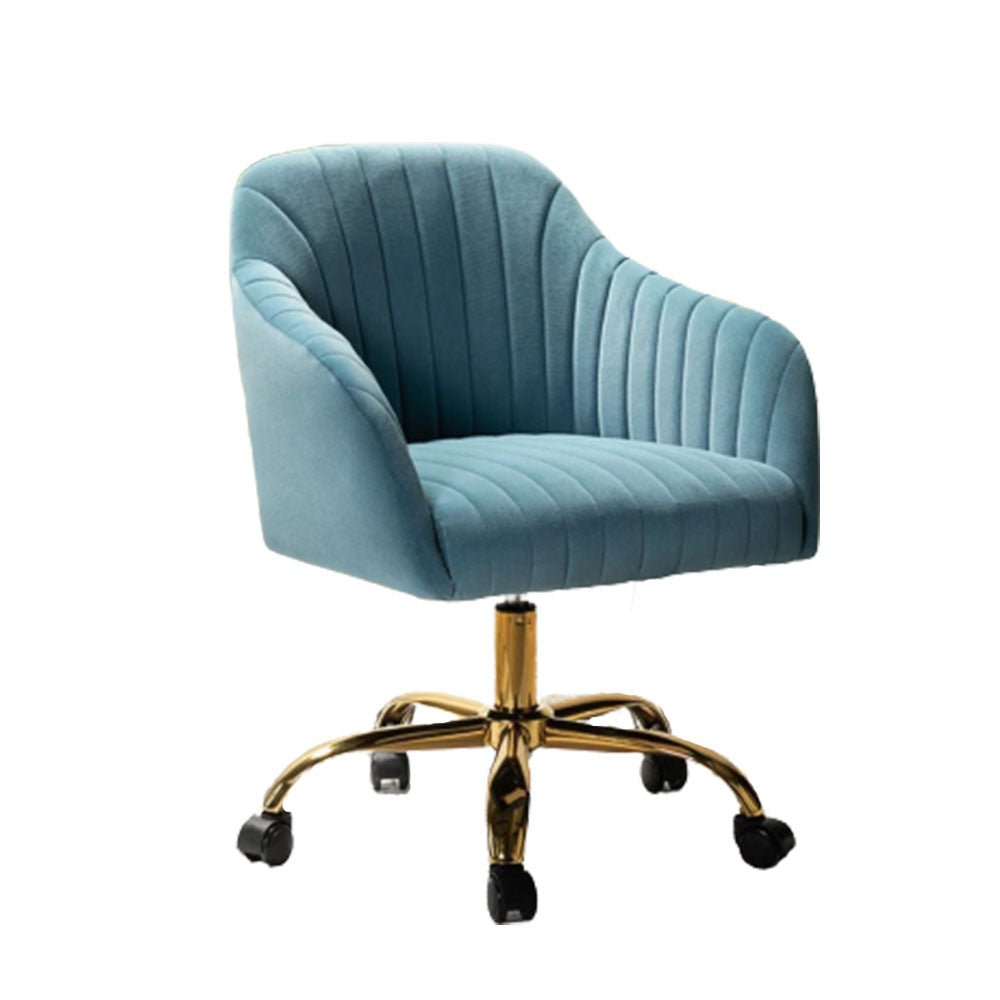 Refined Sky Blue Tufted Velvet Comfy Armchair with Golden Legs - Decor Smart