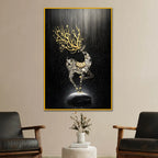 Regal Golden Stag Floating Frame Crystal Wall Painting