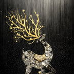 Regal Golden Stag Floating Frame Crystal Wall Painting