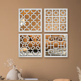 Regal Intricate Pattern Wooden Mirror Wall Art Set of 4 - Decor Smart