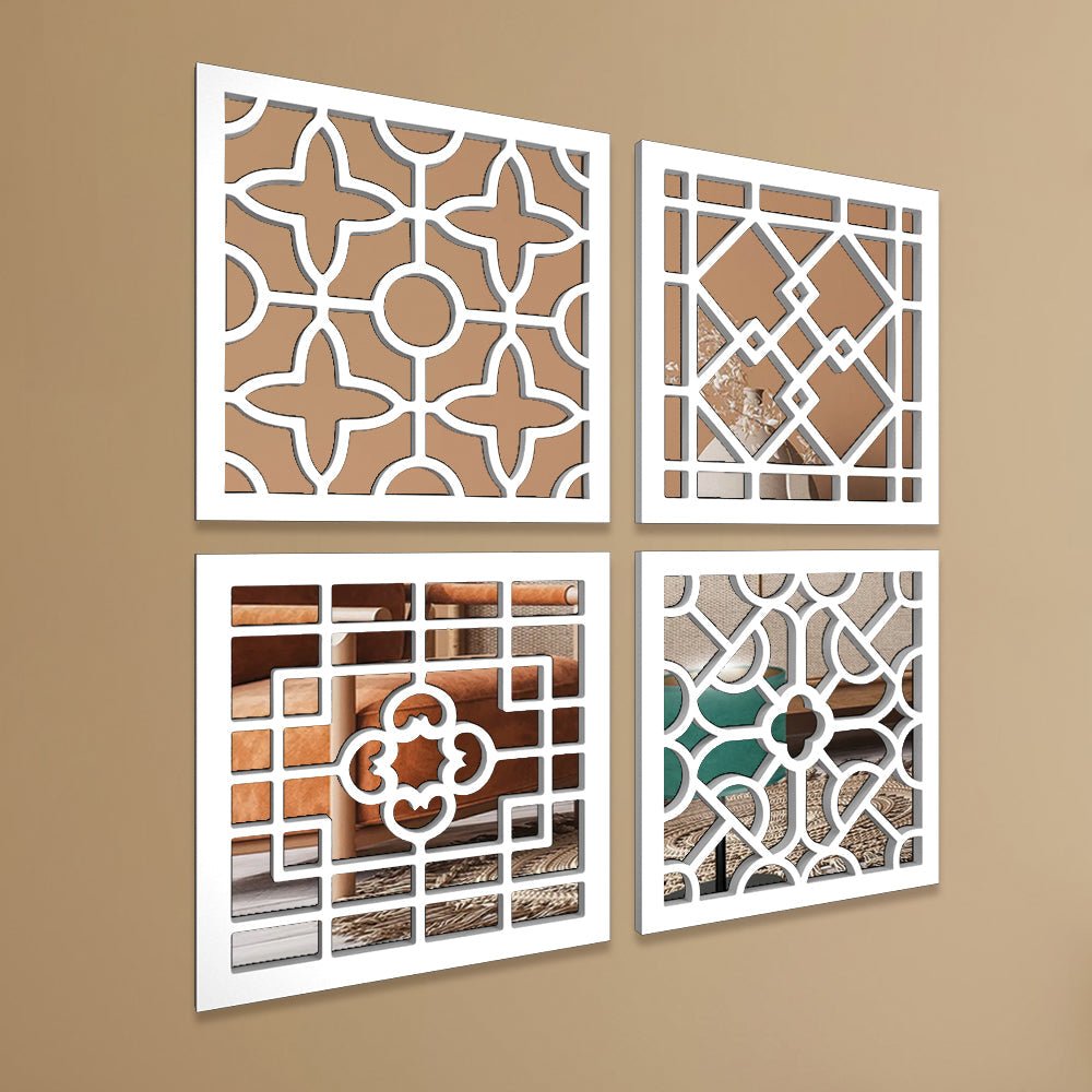 Regal Wooden Craft Mirror Wall Art Set of 4 - Decor Smart