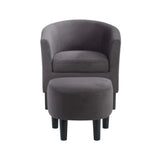 Rich Brown Comfy Round Back Velvet Accent Chair with Ottoman - Decor Smart