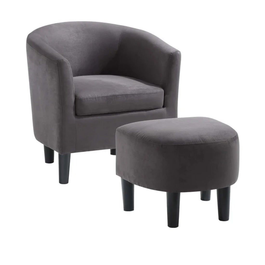 Rich Brown Comfy Round Back Velvet Accent Chair with Ottoman - Decor Smart