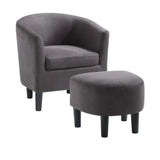 Rich Brown Comfy Round Back Velvet Accent Chair with Ottoman - Decor Smart