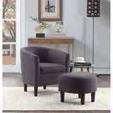 Rich Brown Comfy Round Back Velvet Accent Chair with Ottoman - Decor Smart