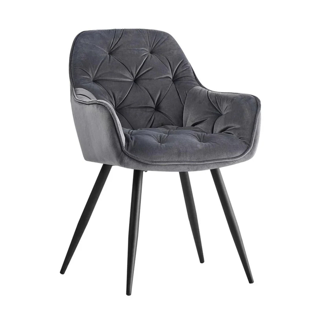 Rich Grey Color Comfy Padded Tufted Velvet Lounge Chair - Decor Smart