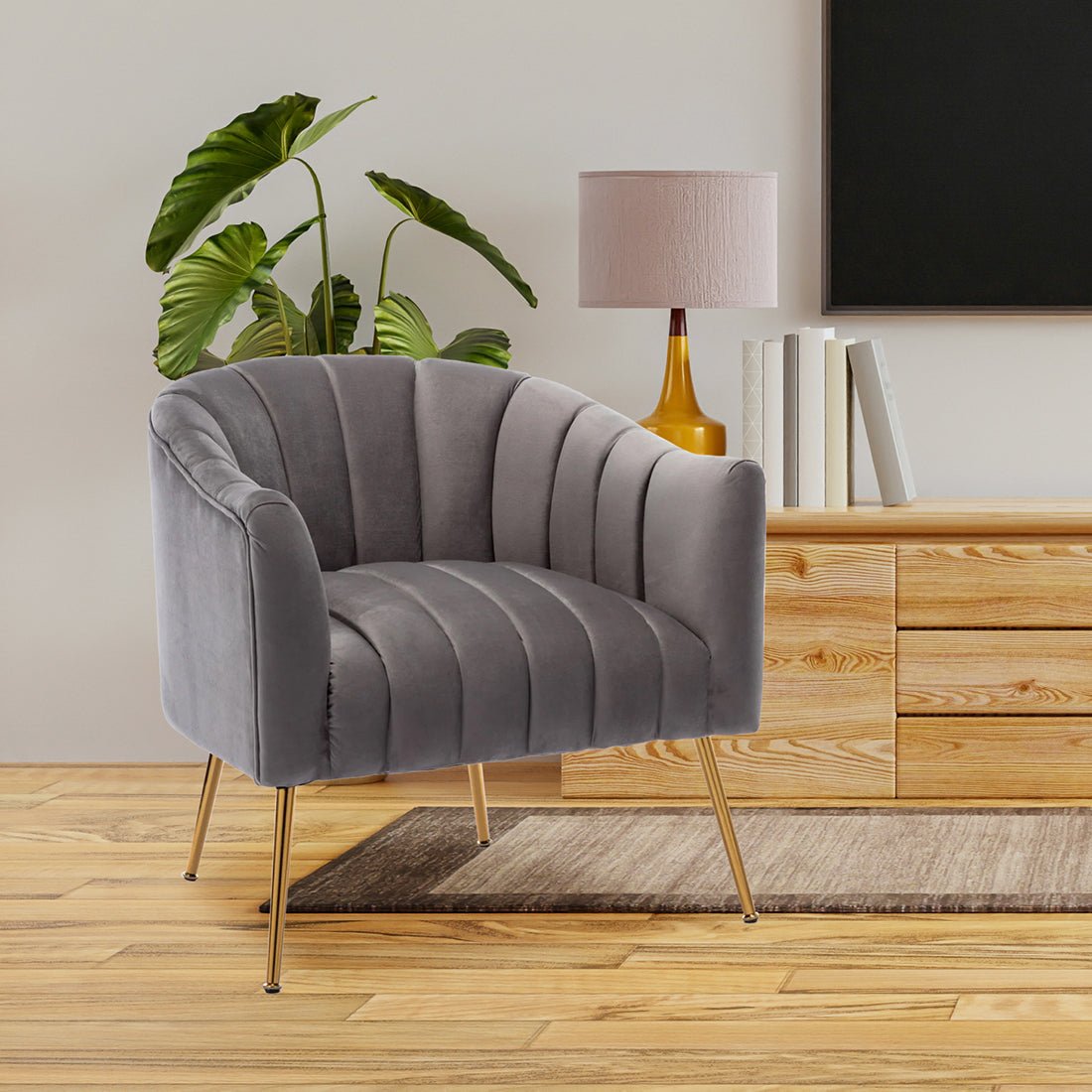 Rich Grey Tufted Velvet Sofa Lounge Chair - Decor Smart