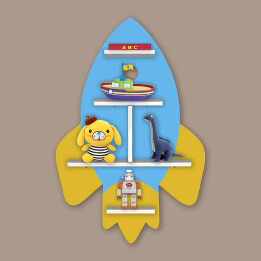 Rocket Shape Wooden Wall Shelf LED Light Wall Shelf for Kids - Decor Smart
