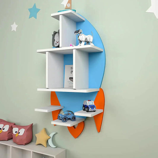 Rocket Shape Wooden Wall Storage Shelf for Kids - Decor Smart