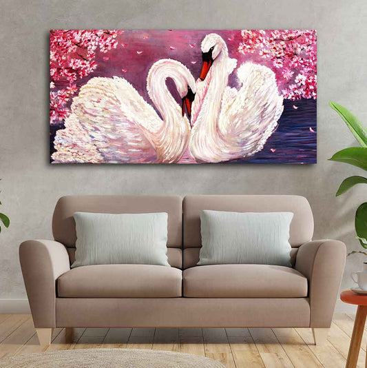 Romantic Couple of Swans Canvas Wall Painting - Decor Smart