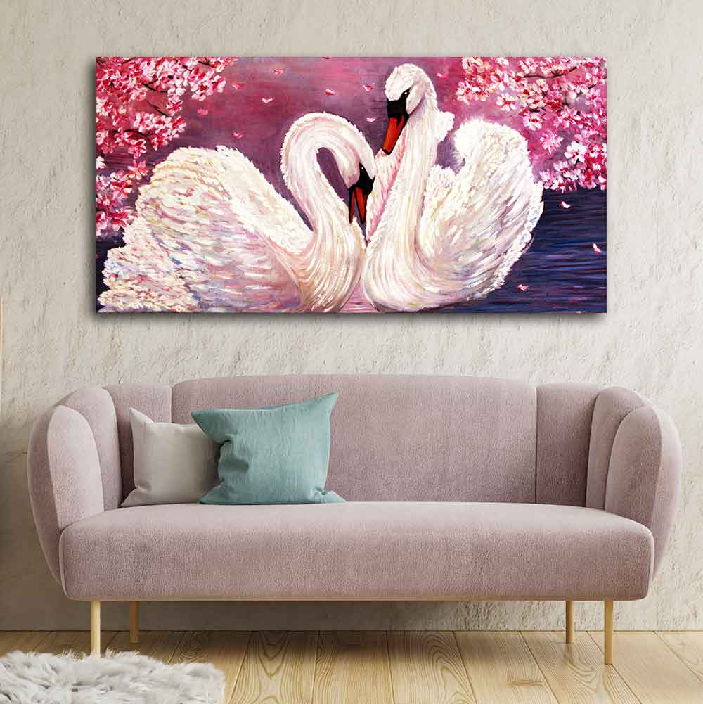 Romantic Couple of Swans Canvas Wall Painting - Decor Smart