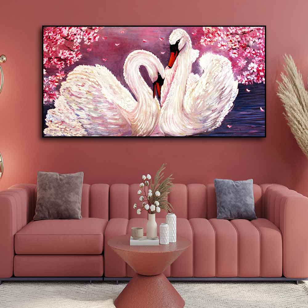 Romantic Couple of Swans Canvas Wall Painting - Decor Smart