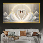 Romantic Swan Pair Heart Shape Crystal Glass Painting for Living Room Décor