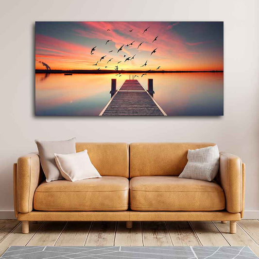 Romantic Wooden Jetty in Sunset Canvas wall Painting - Decor Smart