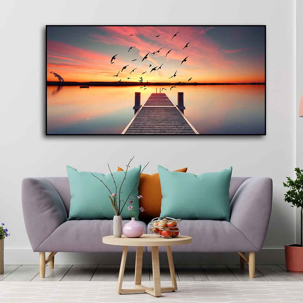 Romantic Wooden Jetty in Sunset Canvas wall Painting - Decor Smart