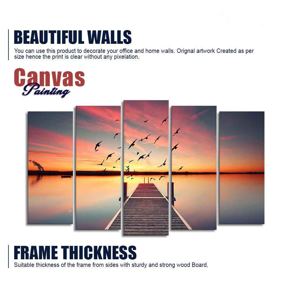 Romantic Wooden Jetty in Sunset Canvas wall Painting of Five Pieces - Decor Smart