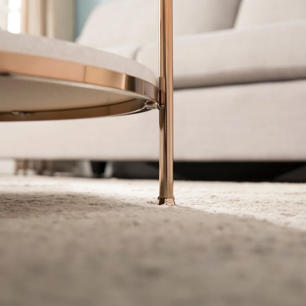 Round Metal Copper Round Coffee Table In Shiny Golden Edge - Decor Smart