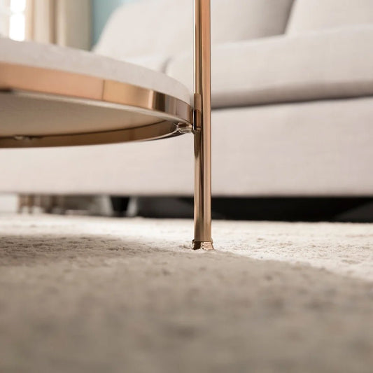 Round Metal Copper Round Coffee Table In Shiny Golden Edge - Decor Smart
