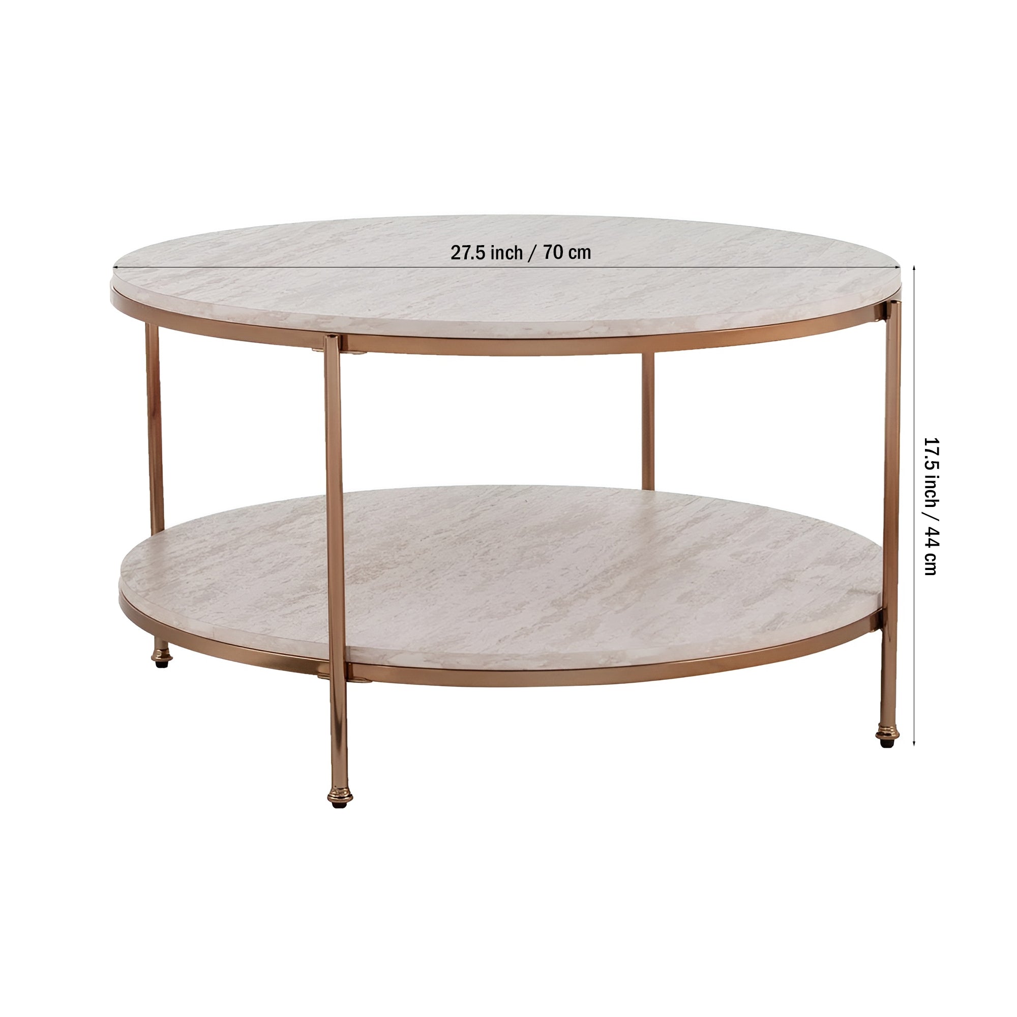 Round Metal Copper Round Coffee Table In Shiny Golden Edge - Decor Smart